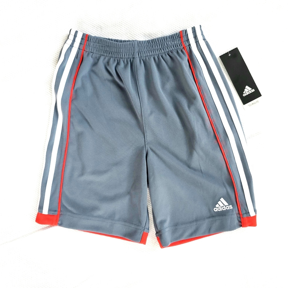 Boy's Adidas Gray Striped Soccer Shorts